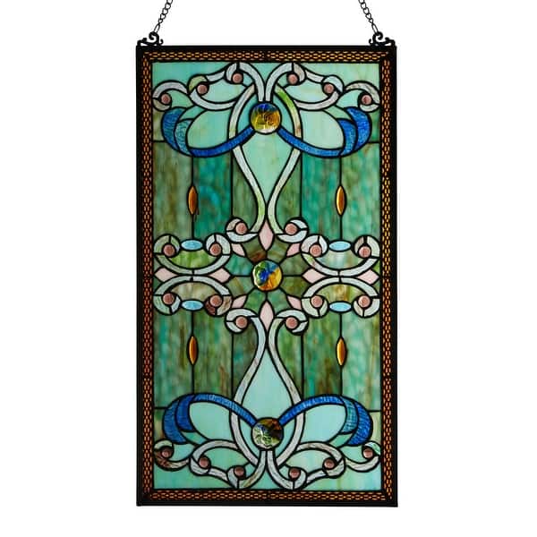 slide 2 of 14, River of Goods Brandi's Tiffany Style Stained Glass Green 26-inch Window Panel - 15"L x 0.25"W x 26"H Green/Brown/Blue