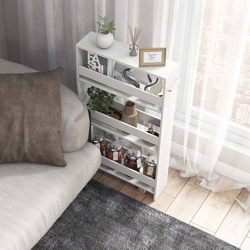 Costway 4-Tier Slim Storage Cart with Open Shelves Rolling Kitchen - See Details