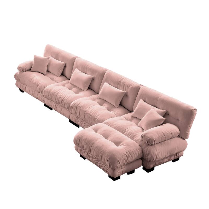 GDFStudio - Chenille 4-Seater 173.2" Cloud Modular Sectional Couch with Ottoman