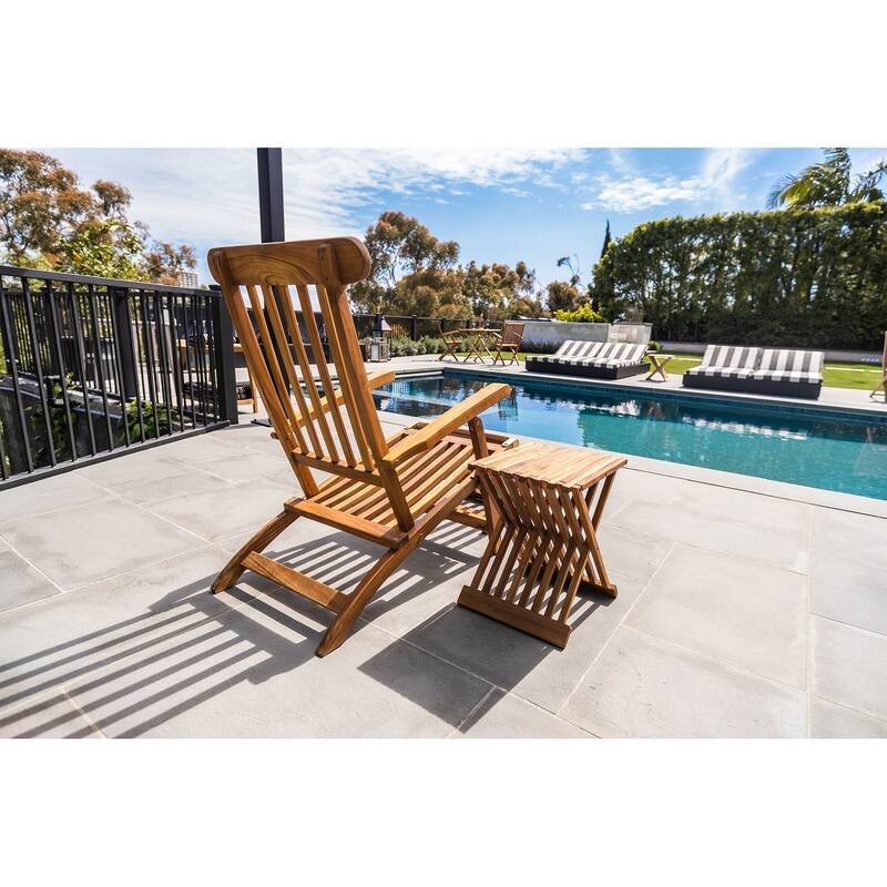 Nordic Style Oiled Teak Folding Stool with Horizontal Slats