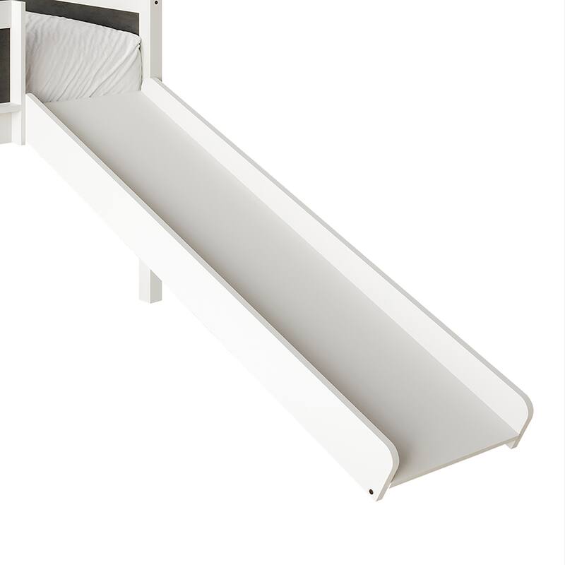 CraftPorch Classic Twin Low Loft Bed with Chalkboard, Slide and Ladder