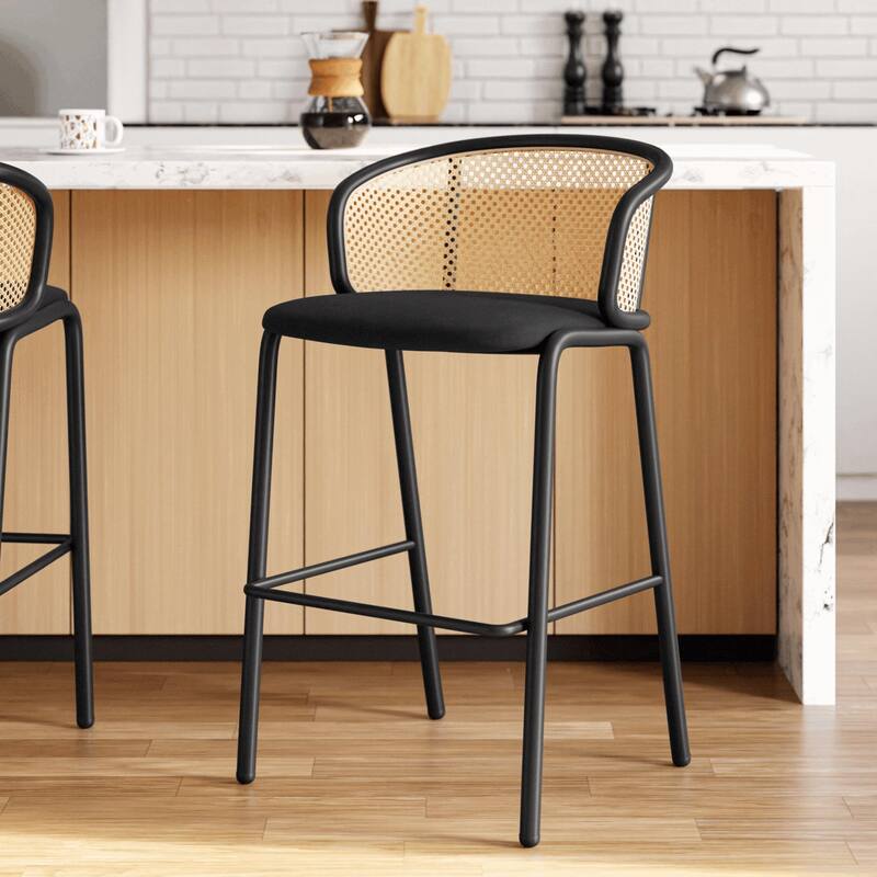 LeisureMod Ervilla Bar Stool with Black Powder Coated Steel Frame Set of 2 - 37"