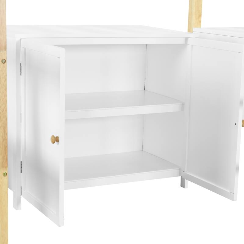 Twin Size Solid Wood Loft Bed with Built-in Storage and Foldable Desk