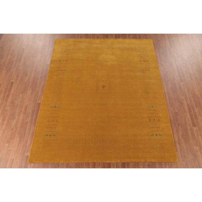Gold Yellow Gabbeh Indian Area Rug Handmade Wool Carpet - 8'0"x 9'7"