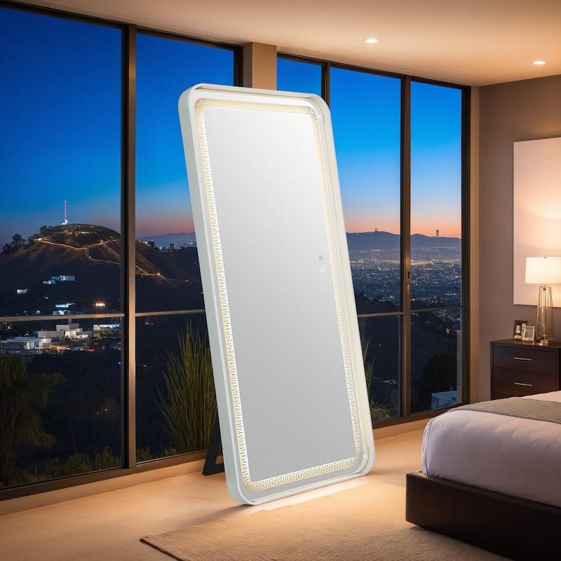 Furniture of America Inez Glam 71-inch Full Length Mirror with LED and Bluetooth Speaker - White