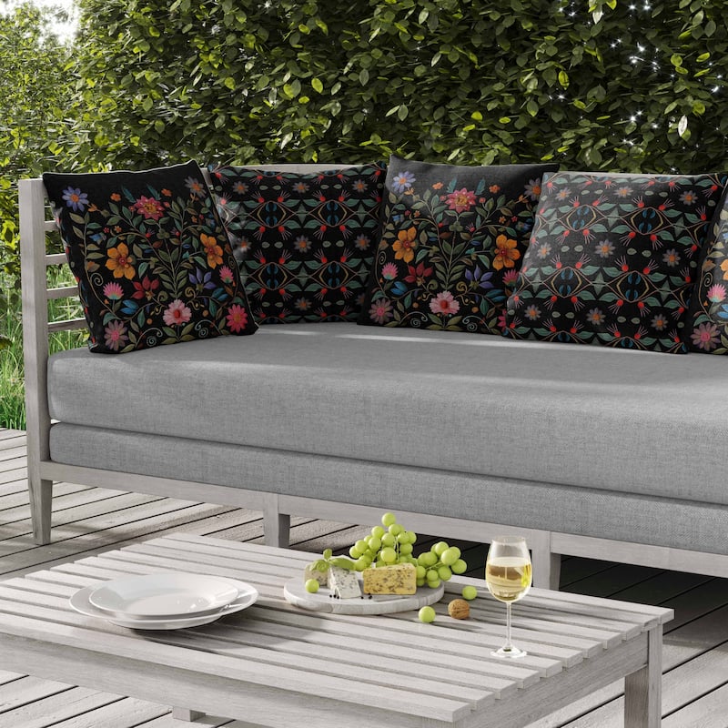 Symmetrical Flora Indoor/Outdoor Reversible Throw Pillow Black and Pink
