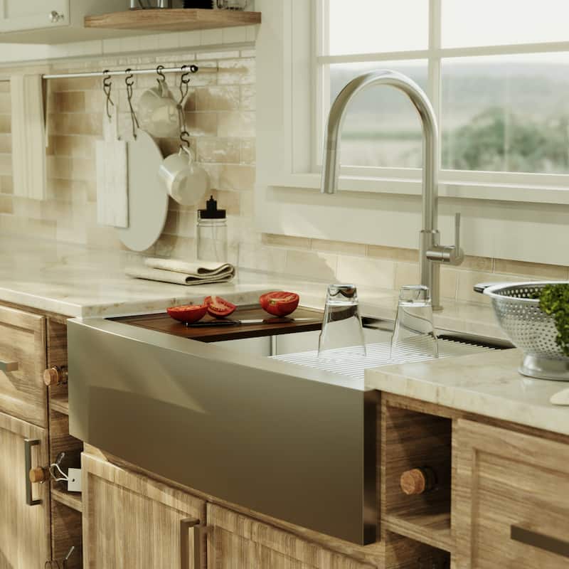 Karran Elite WSA-46-PK1 Apron Front Farmhouse 36" Single Bowl Stainless Steel Workstation Sink