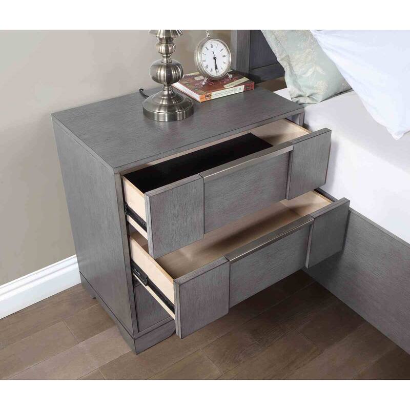 Contemporary Nightstand - Gray Finish with Nickel Finger Pulls & Dovetail Drawers