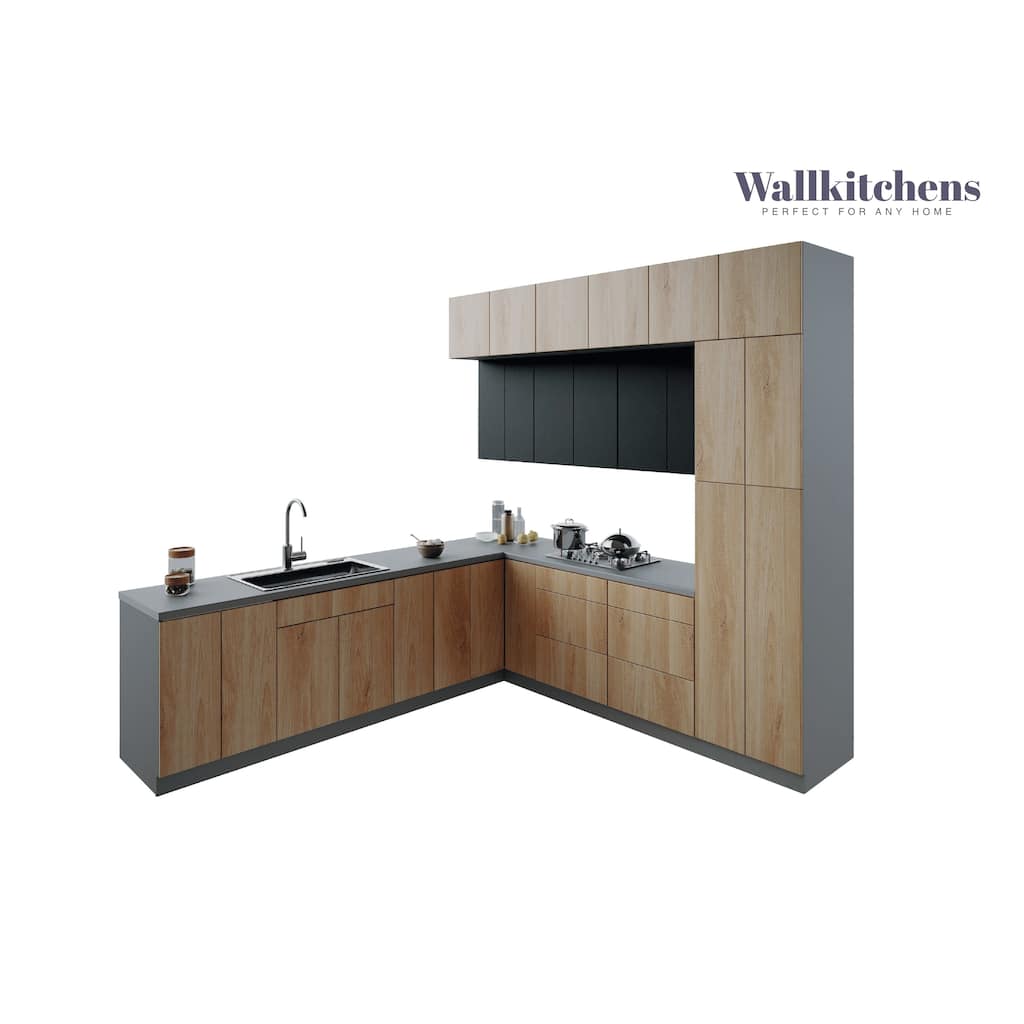 Kitchen Culinary Haven Collection Natural Teak & Black Color Base Size 9Ft Wide - 108x24