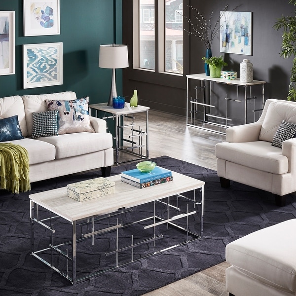 Rina Chrome and White Faux Marble Cocktail Table and Table Set by iNSPIRE Q Bold. Opens flyout.