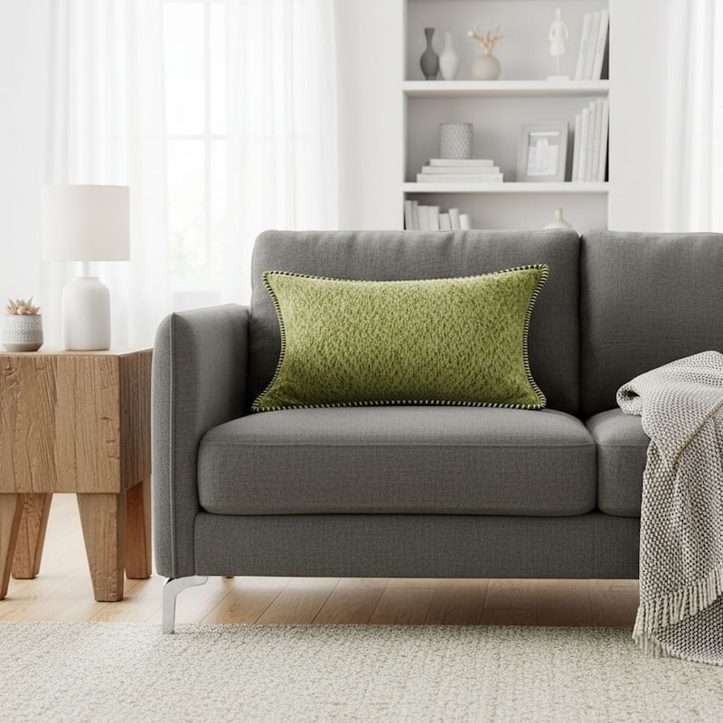 Textured Throw Pillow with Stitched Contrast Edge Set of 2