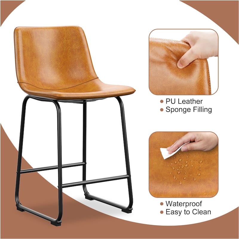 Bar Stools Faux Leather Counter Stools with Back Armless Dining Chairs (Set of 2)