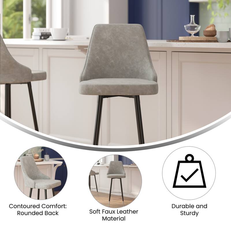 Commercial LeatherSoft Bar Height Stool with Metal Feet & Footrests - 2 Pack - 18.5"W x 20"D x 43.25"H