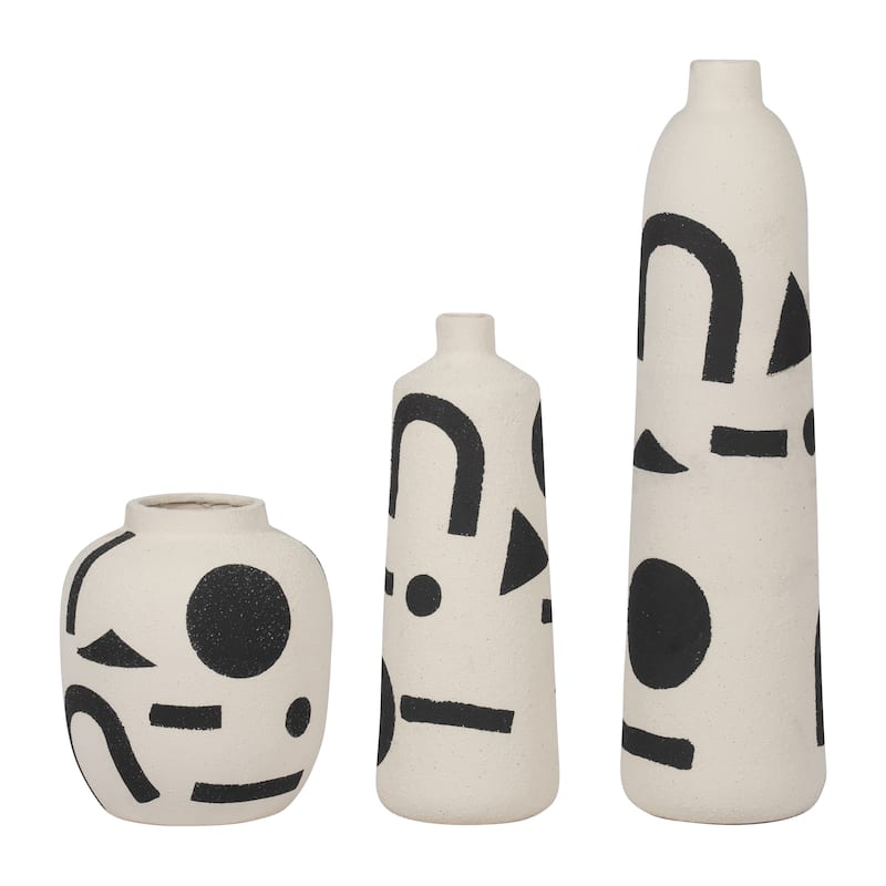 Sagebrook Home's Cer 15" Funky Vase - Ivory/Black Ceramic and Suar Wood Masterpiece for Home Decor