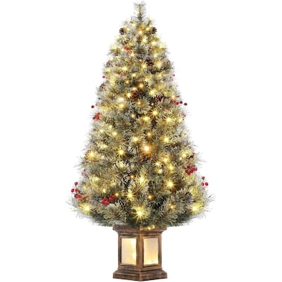 Potted Xmas Tree with Red Berries and Pine Cones, Christmas Decoration