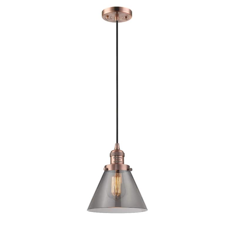 Innovations Lighting Large Cone 8" Wide Mini Pendant - Cord Suspension - Antique Copper / Smoked