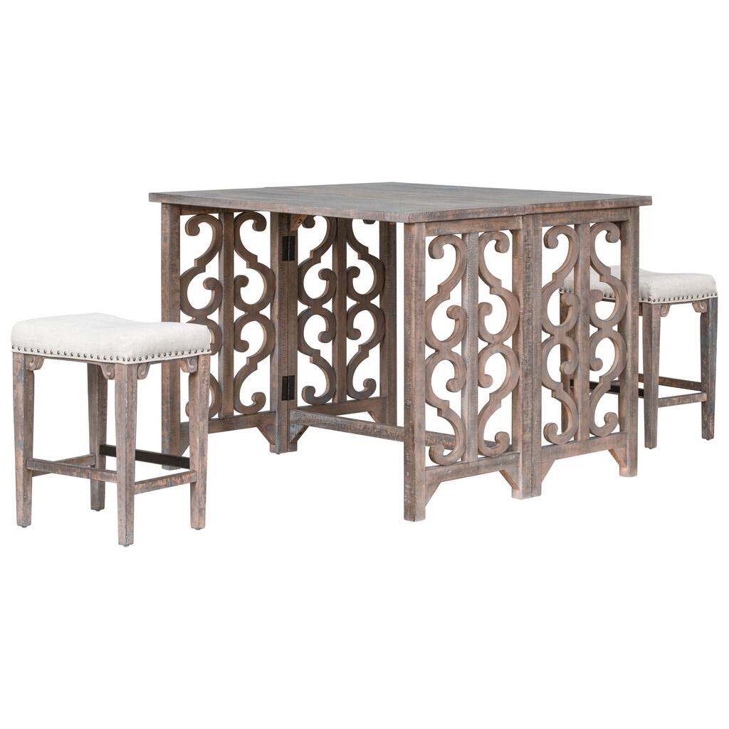 3-Piece Counter Height Pub Dining Table Set w/2 Padded Saddle Stools