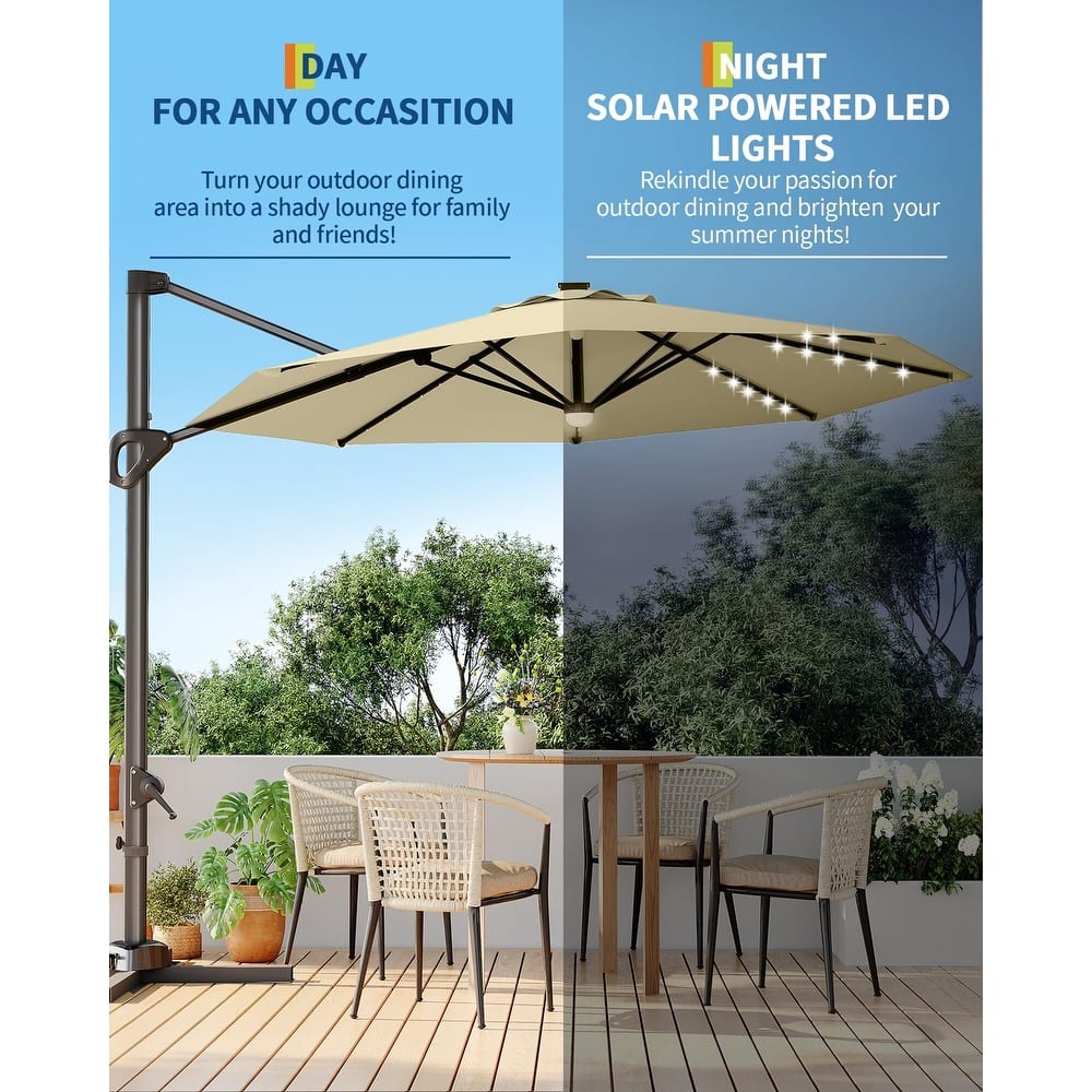 Coromose 10FT Patio Umbrella, 360-Degree Rotation, With Solar LED