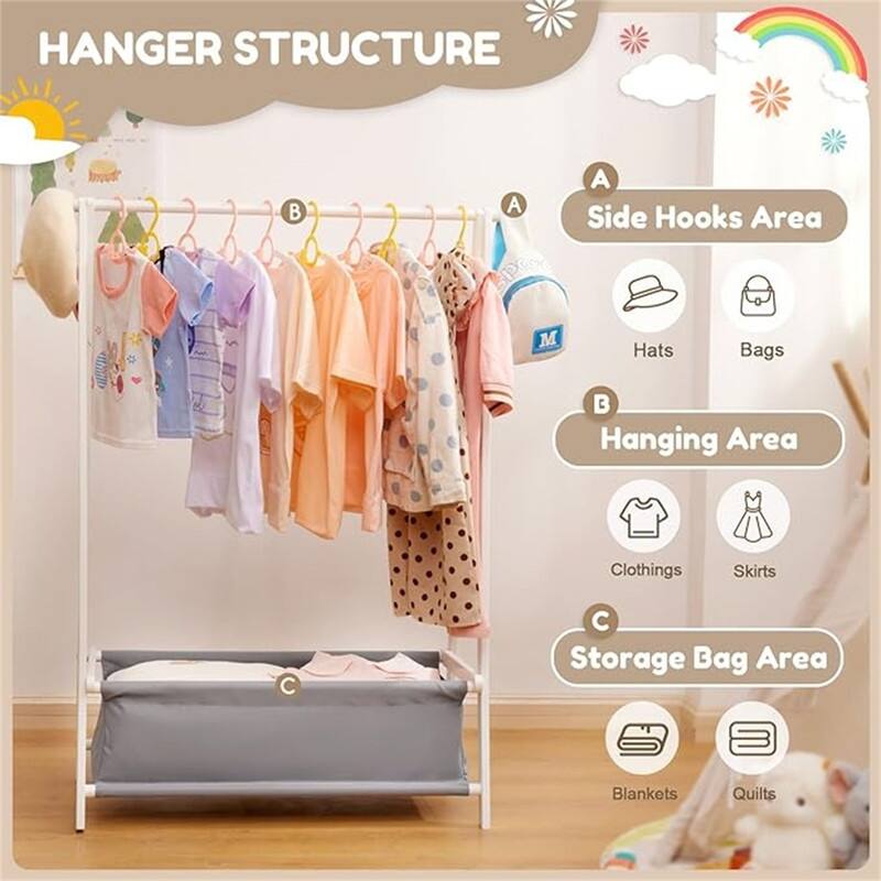 Kids Clothing Rack with Storage Box - 14.17"D x 27.16"W x 41.73"H