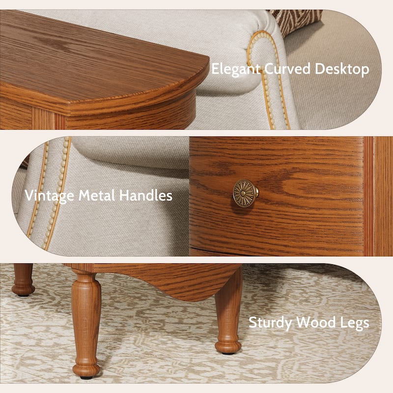 Rossetta Vintage Style Slim Narrow End Table with Convenient Charging Station and Deep Drawers, Easy Assembly