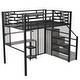 preview thumbnail 8 of 11, Black Full Size Loft Bed with Storage Wardrobe and Staircase, Kids Metal Bed with Desk, Storage Shelves