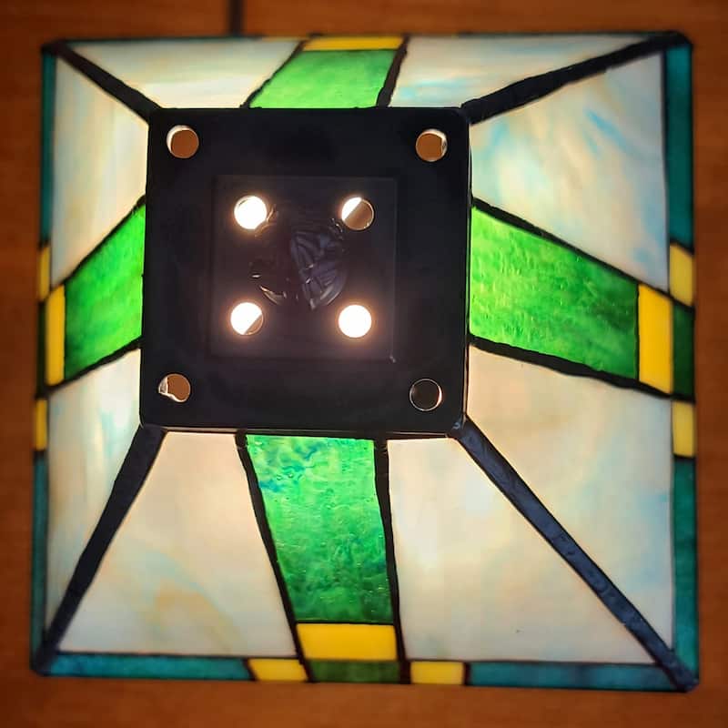 15" Metal Candlestick Table Lamp in Dark Brown with Green Shade - 9” x 14” x 15”