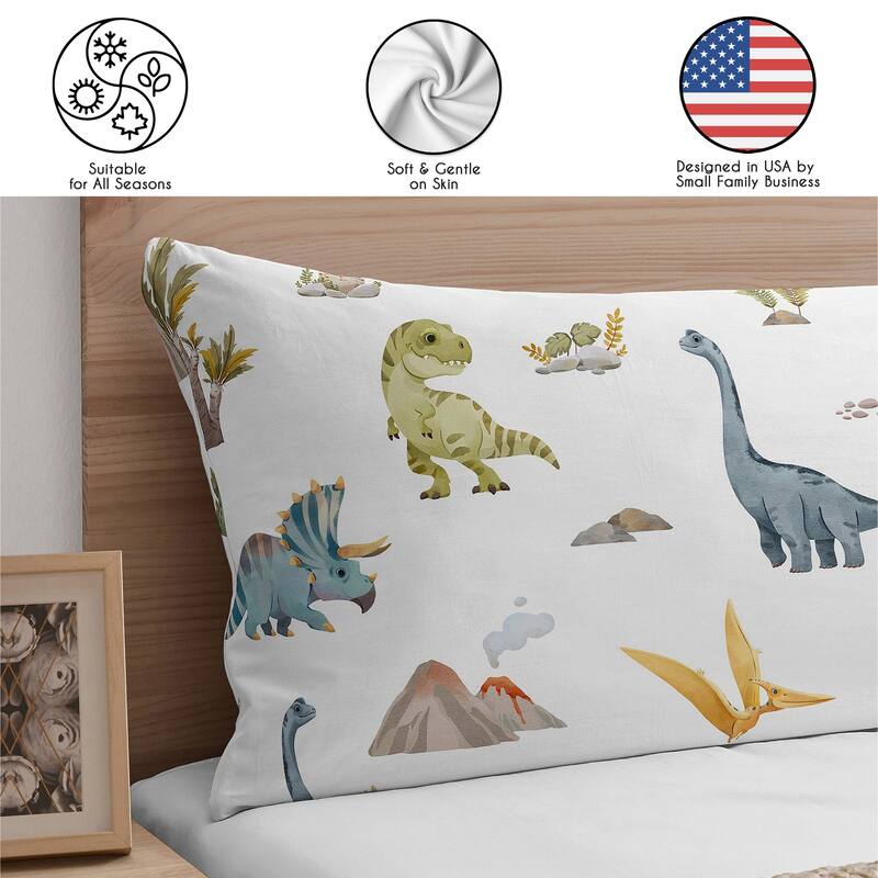 Sweet Jojo Designs Watercolor Dinosaur Dino Boy Body Pillow Cover Case 54x20 (Pillow Not Included) -Blue, Green Modern Dinosaurs