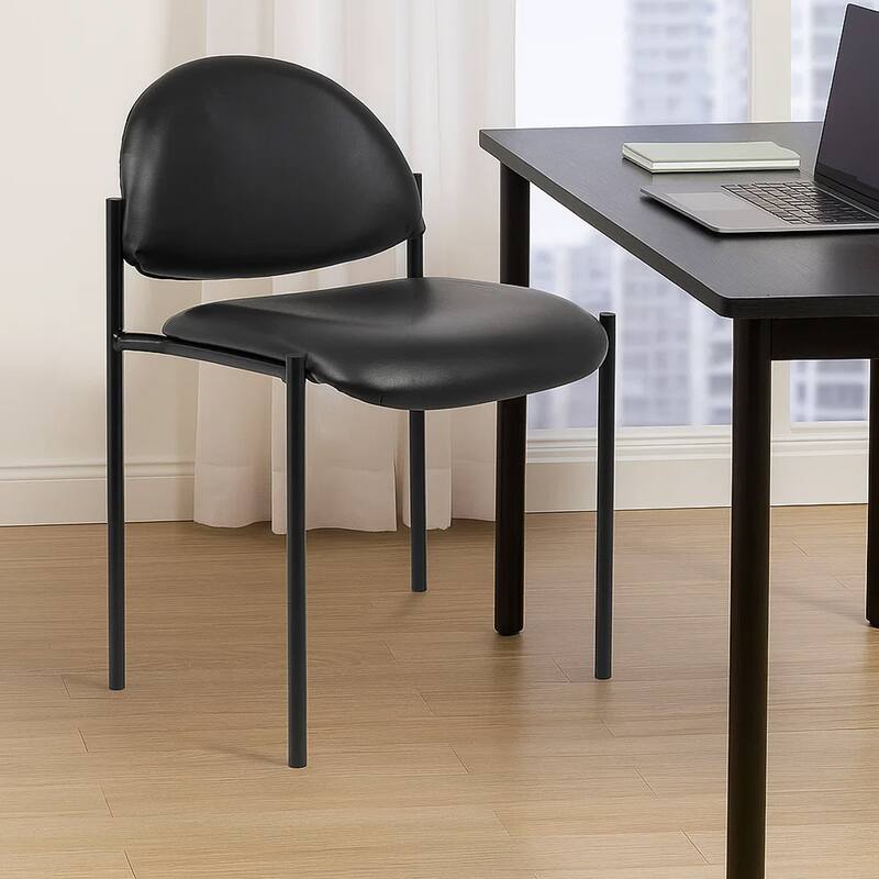 Addy Diamond Stacking Chair, Waterfall Seat, Steel, Black Vinyl