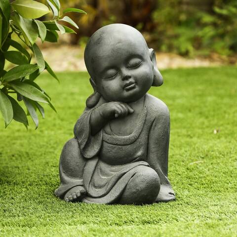 Grey Stone Finish MgO Buddha Monk Garden Statue