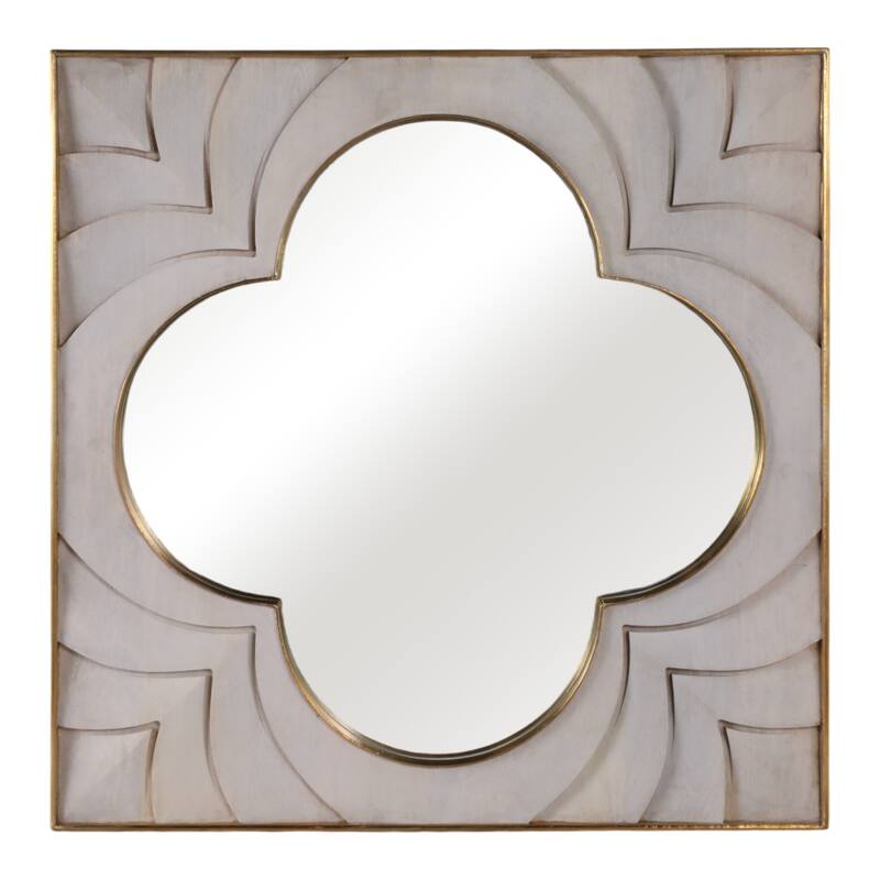Wood Brass Frame Wall Mirror Decorative Elegant Room Decor - 35" Ivory - 35" x 1.75" x 35"