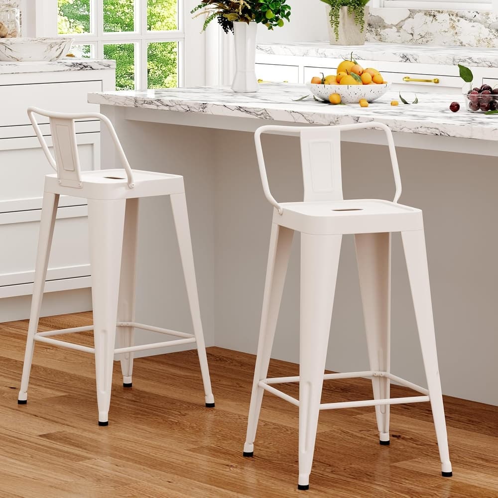 Metal Counter & Bar Stools Set of 4, 26" and 30" Seat Height Barstools with Metal Frame and Low Back for Kitchen lsland