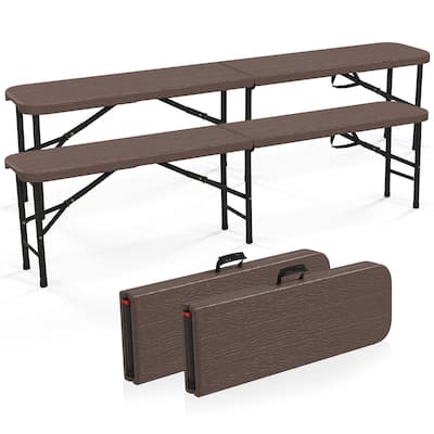 Gymax 2PCS 6 ft Plastic Folding Bench Portable Fold-in-Half Seat w/