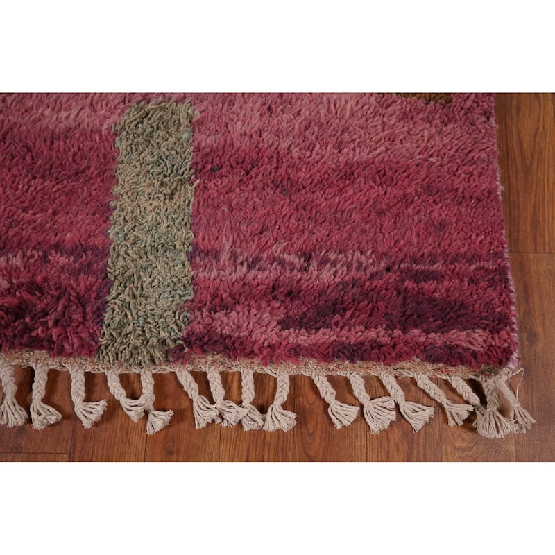 Plush Moroccan Style Area Rug Hand-Knotted Oriental Pink Wool Carpet - 5'8" x 10'1"