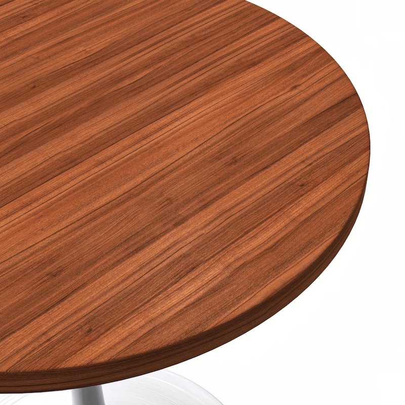 LeisureMod Verve 27" Round Dining Table with MDF Wood TableTop and White Steel Base for Kitchen & Dining Room - 27.56"