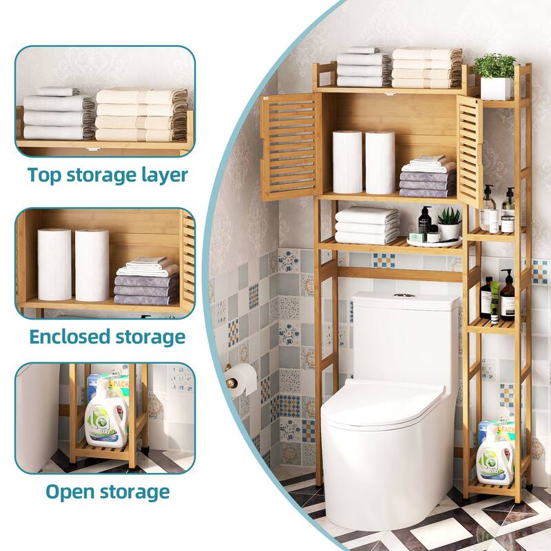 Bathroom Over-the-Toilet Storage Bamboo Over-the-Toilet Cabinet with Shelf