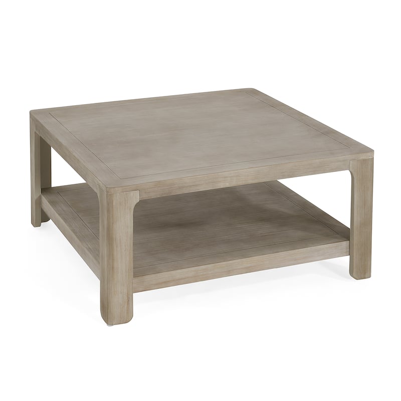 Square Coffee Table with Open Storage Shelf, Double-Tier Wooden Center Table for Living Room/Office, Classic Cocktail Table