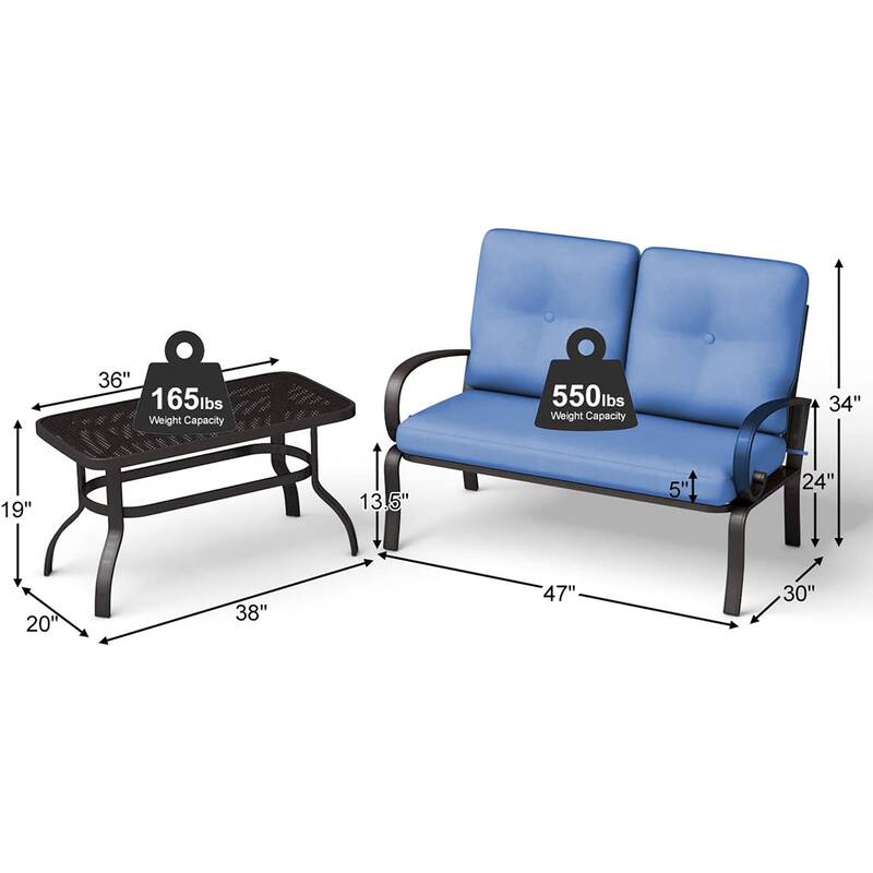 2PCS Patio Furniture Set with Loveseat Bench and Coffee Table
