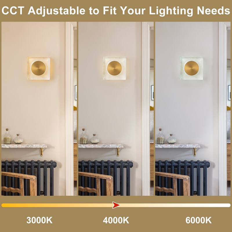 Square LED Wall Sconce Clear Textured Handblown Glass Shade Dimmable