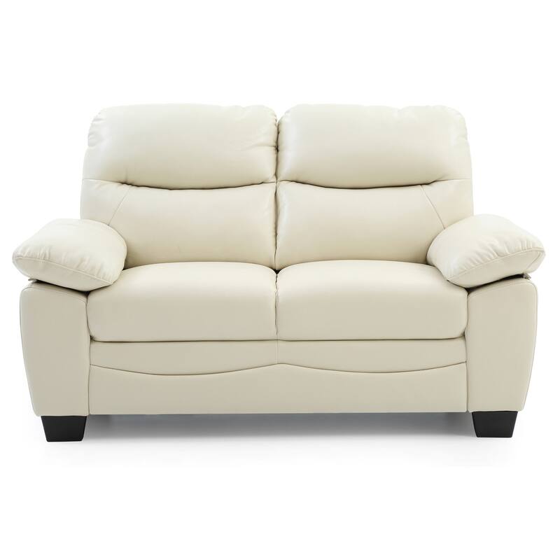 Flared Padded Arm Faux Leather Straight Sofa - 59" - Beige