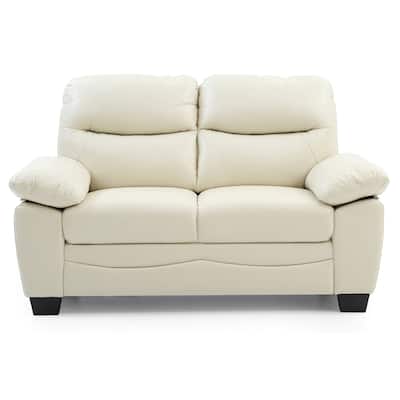 Flared Padded Arm Faux Leather Straight Sofa - 59" - Beige