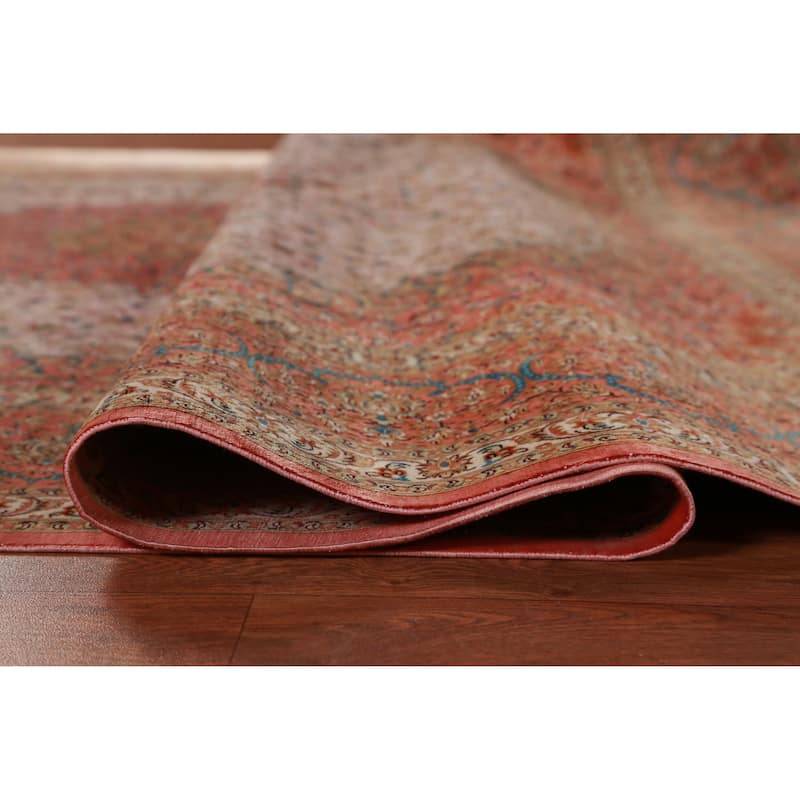 Hand Knotted Oriental 100% Silk Carpet Traditional Floral Beige & Ivories Qum Area Rug - 9' 11'' X 6' 5''