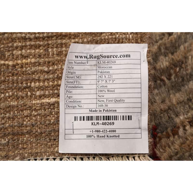 Geometric Moroccan Oriental Rug Handmade Brown Wool Carpet - 7'3" x 9'7"