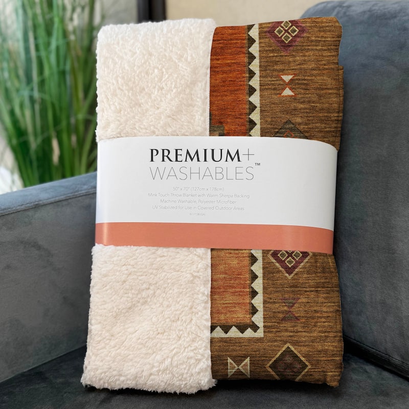 Premium Machine Washable ASB177 Boho Tribal Sherpa Throw Blanket
