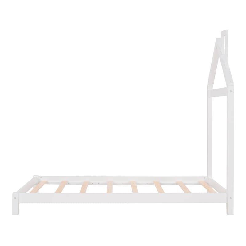 Twin Size Wood Platform Bed with House-shaped Headboard for Kids
