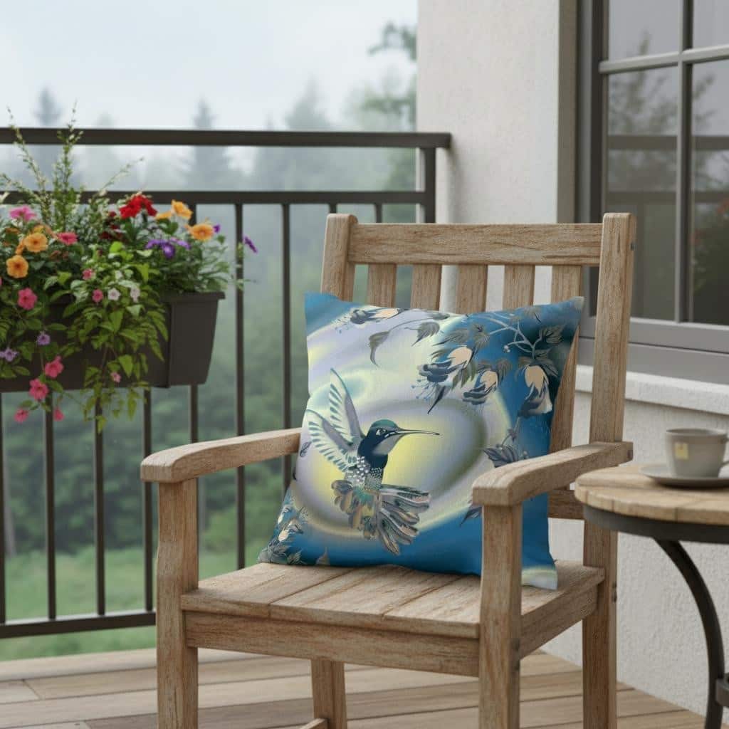 HomeRoots 26" X 26" Blue and Yellow Bird Blown Seam Floral Indoor Outdoor Throw Pillow - 26.00' X '26.00' X '5.00