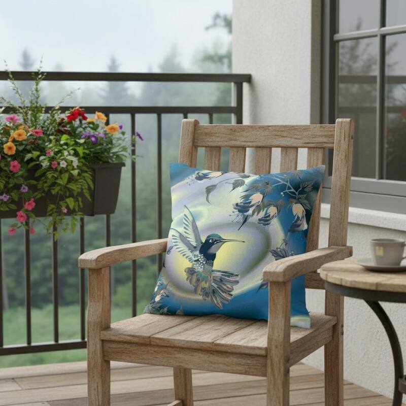 HomeRoots 26" X 26" Blue and Yellow Bird Blown Seam Floral Indoor Outdoor Throw Pillow - 26.00' X '26.00' X '5.00 - Blue/Yellow - 26.00' X '26.00' X '5.00