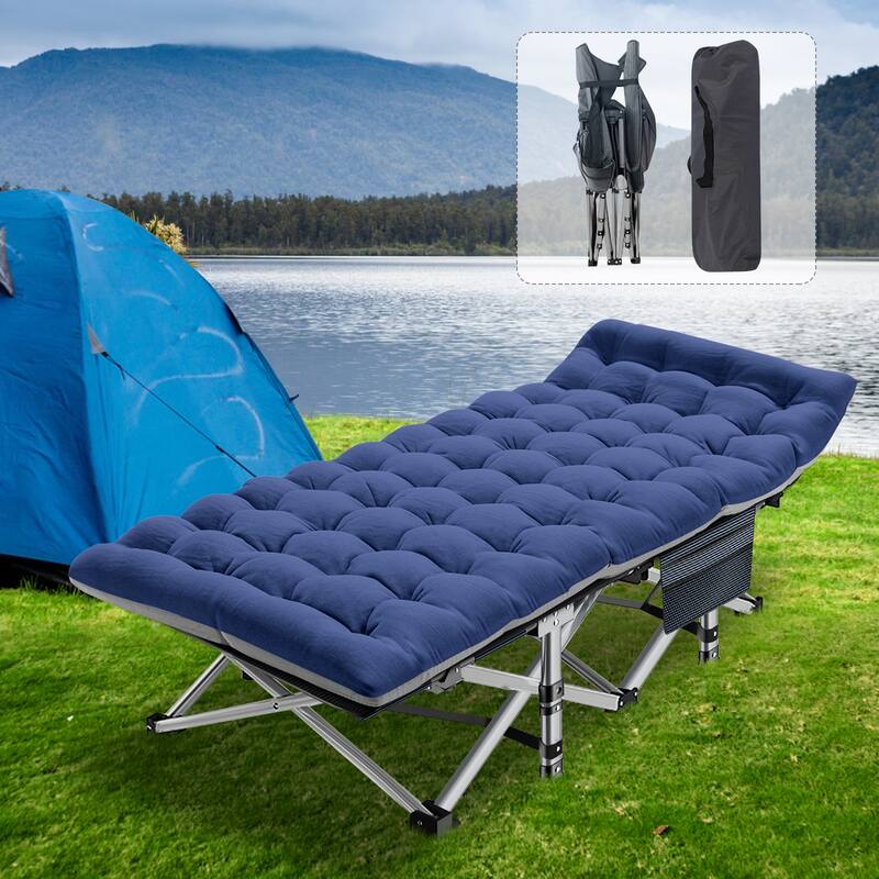 DoCred Folding Bed, Heavy Duty Outdoor Camping Cot with Carry Bag - Blue-2