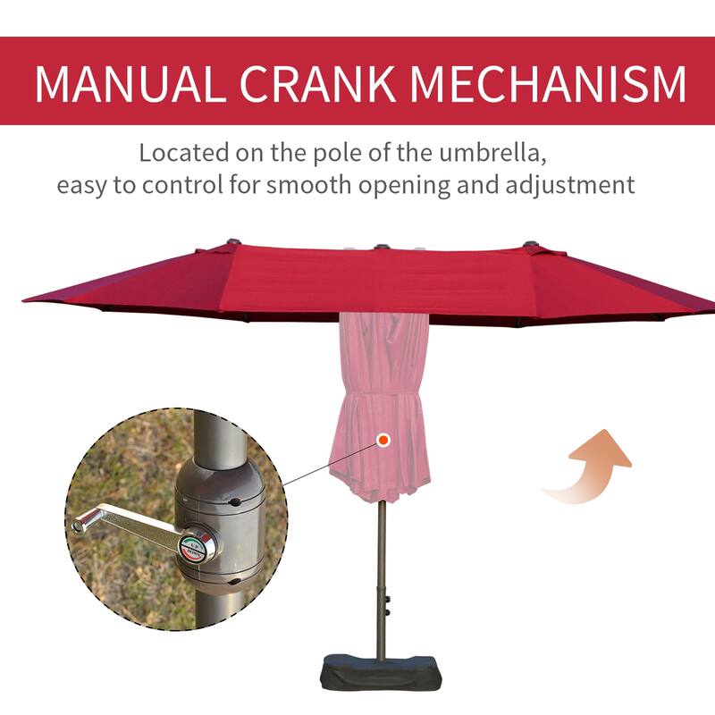 Outsunny Patio Umbrella 15' Steel Rectangular Outdoor Double Sided Market with base, UV Sun Protection & Easy Crank
