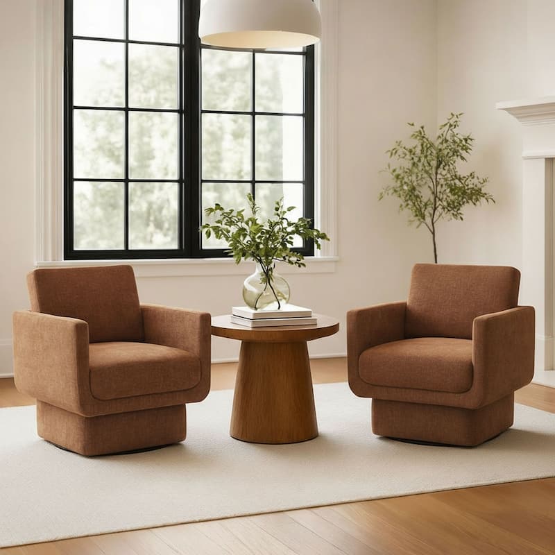 Upholstered Swivel Barrel Accent Chair(Set of 2) - Orange