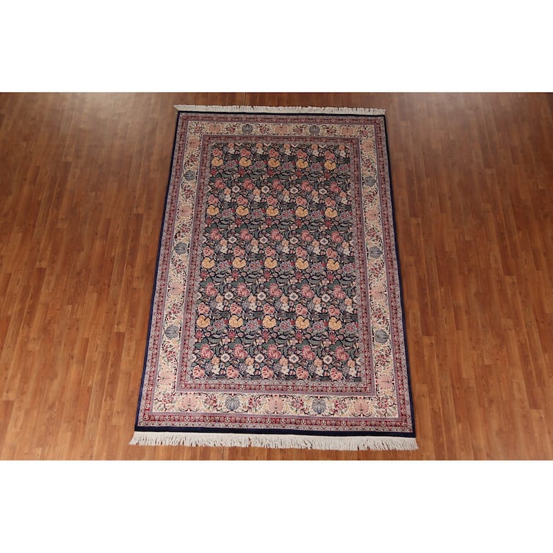 Blue Floral Aubusson Vegetable Dye Area Rug Hand-Knotted Wool Carpet - 6'0"x 9'0"